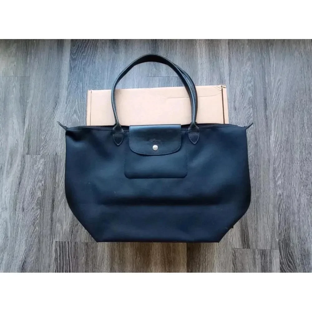 Longchamp Les Planetes Le Pliage Original Large Nylon Tote Bag Black Silver Tone - Picture 2 of 6